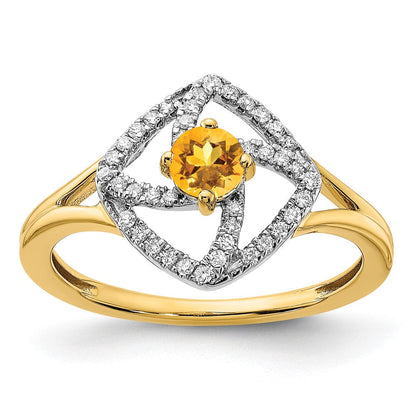 14k yellow gold polished real diamond and citrine square ring rm6900 ci 014 ya