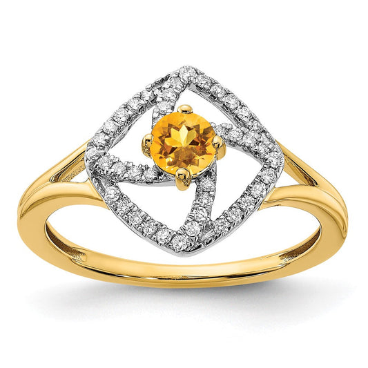 14k yellow gold polished real diamond and citrine square ring rm6900 ci 014 ya
