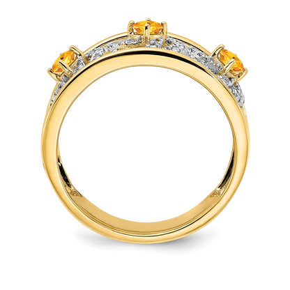 Solid 14k Yellow Gold Polished Simulated CZ and Citrine Squares Ring