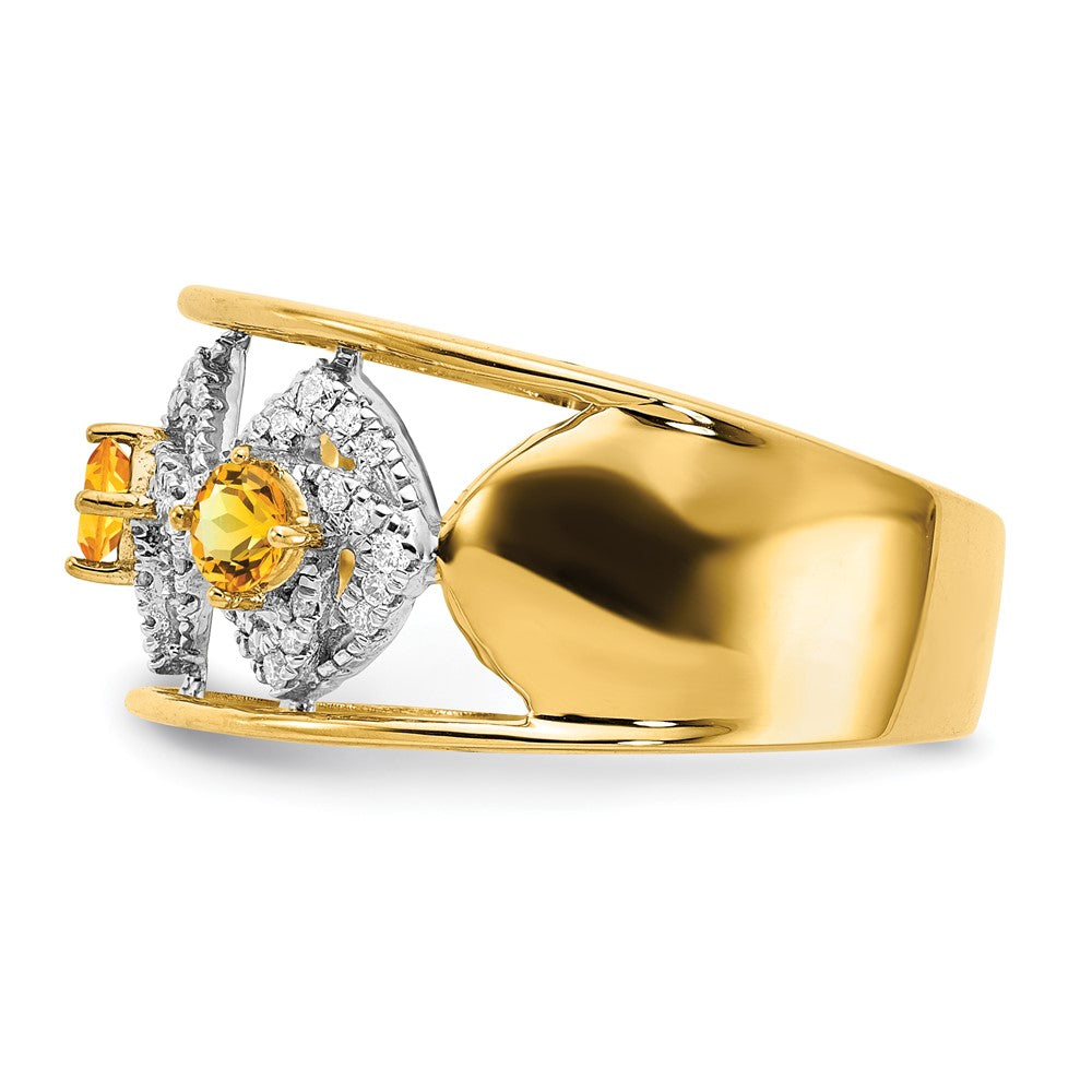 Solid 14k Yellow Gold Polished Simulated CZ and Citrine Squares Ring