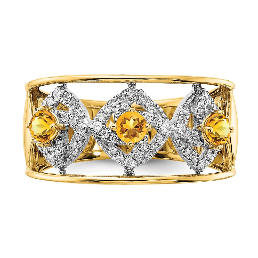 Solid 14k Yellow Gold Polished Simulated CZ and Citrine Squares Ring