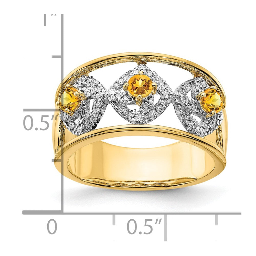 Solid 14k Yellow Gold Polished Simulated CZ and Citrine Squares Ring
