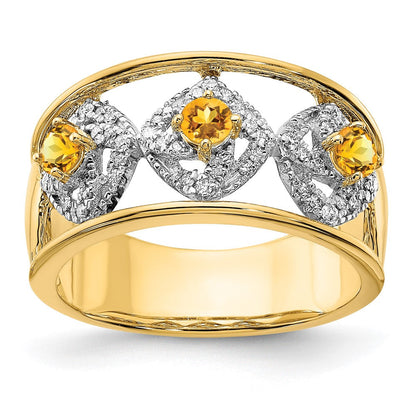 14k yellow gold polished real diamond and citrine squares ring rm6901 ci 020 ya