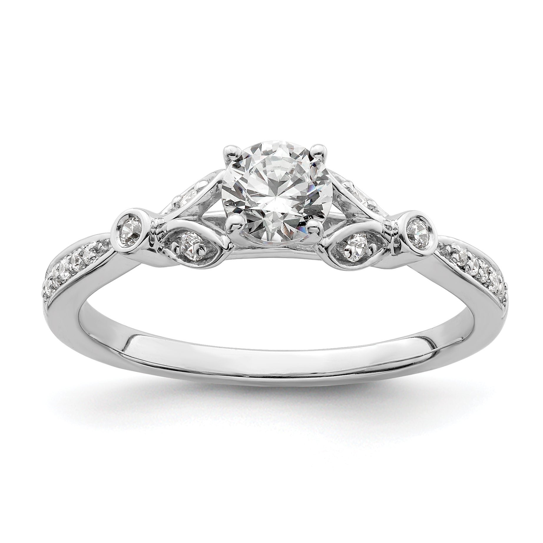 0.40ct. CZ Solid Real 14K White Gold Vintage Complete Engagement Ring