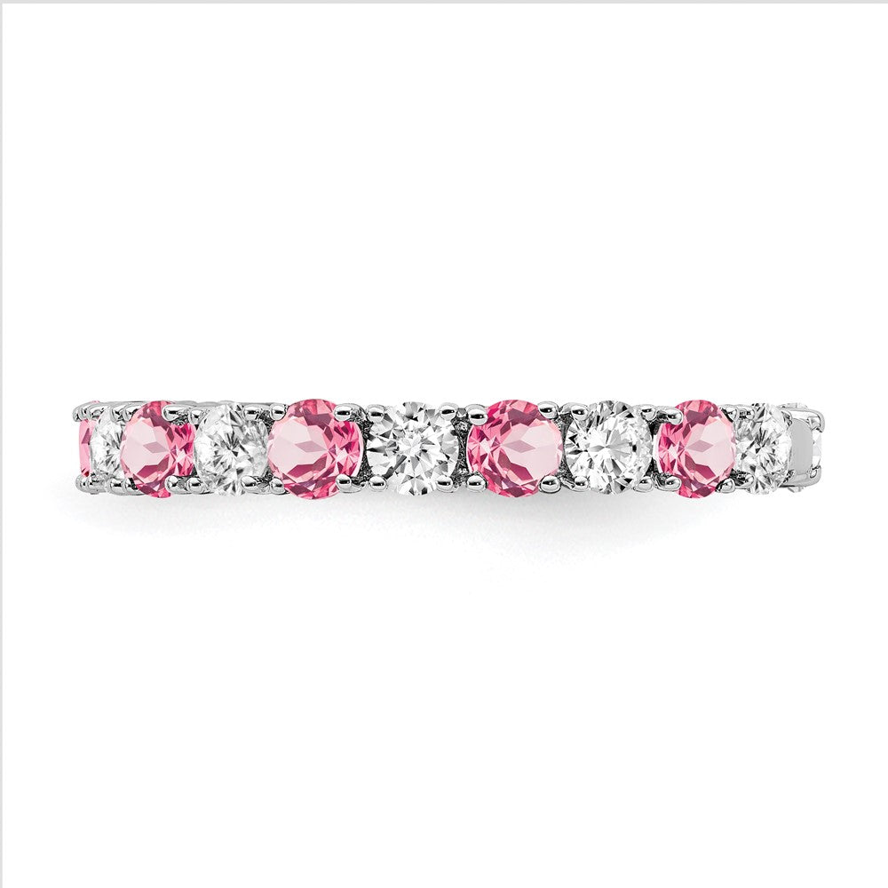 Solid 14k White Gold Created PinK Simulated Sapphire and CZ Band