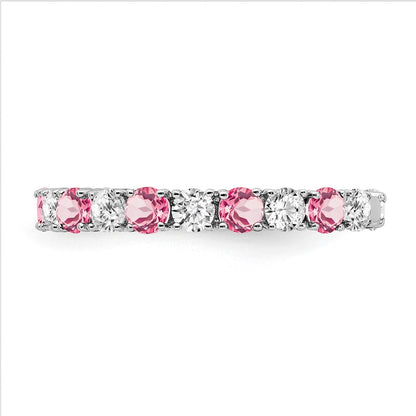 Solid 14k White Gold Created PinK Simulated Sapphire and CZ Band