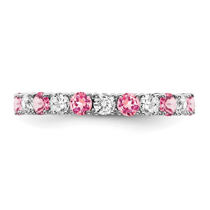 Solid 14k White Gold Created PinK Simulated Sapphire and CZ Band