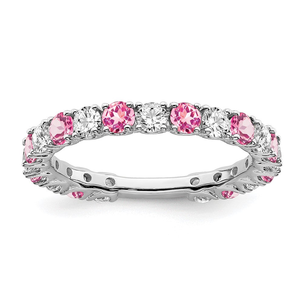14k white gold created pink sapphire and real diamond band rm7113 cps 077 wa