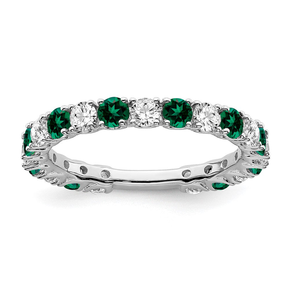 14k white gold created emerald and real diamond band rm7113 em 077 wa