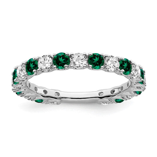 14k white gold created emerald and real diamond band rm7113 em 077 wa