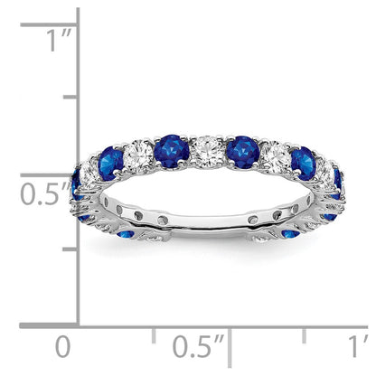Solid 14k White Gold Created Simulated Sapphire and CZ Band