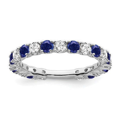 Solid 14k White Gold Created Simulated Sapphire and CZ Band