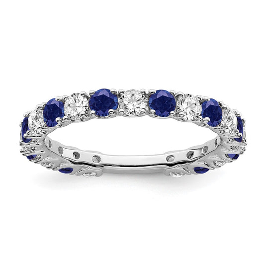 Solid 14k White Gold Created Simulated Sapphire and CZ Band
