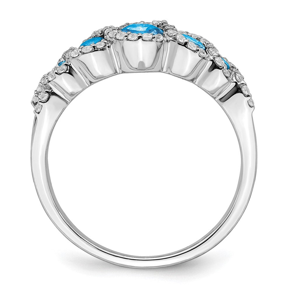Solid 14k White Gold Simulated Blue Topaz and CZ Ring