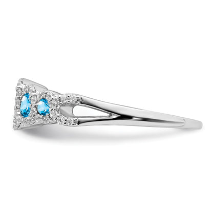 Solid 14k White Gold Simulated Blue Topaz and CZ Ring
