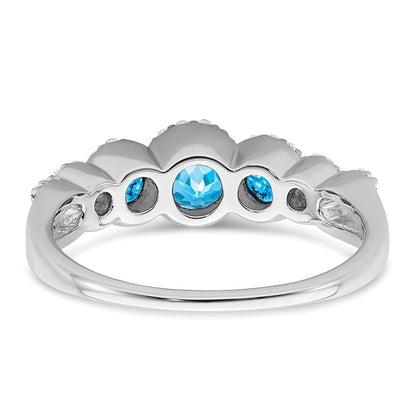 Solid 14k White Gold Simulated Blue Topaz and CZ Ring