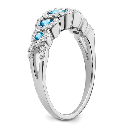 Solid 14k White Gold Simulated Blue Topaz and CZ Ring