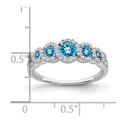 Solid 14k White Gold Simulated Blue Topaz and CZ Ring