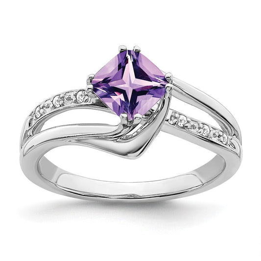 14k white gold amethyst and real diamond ring rm7116 am 004 wa