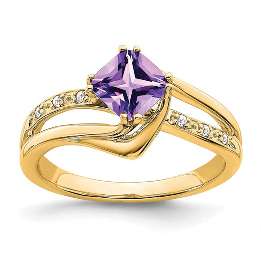 14k yellow gold amethyst and real diamond ring rm7116 am 004 ya