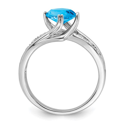 Solid 14k White Gold Simulated Blue Topaz and CZ Ring