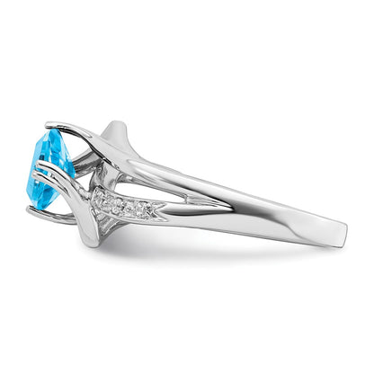 Solid 14k White Gold Simulated Blue Topaz and CZ Ring