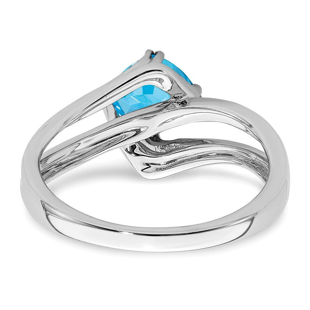 Solid 14k White Gold Simulated Blue Topaz and CZ Ring