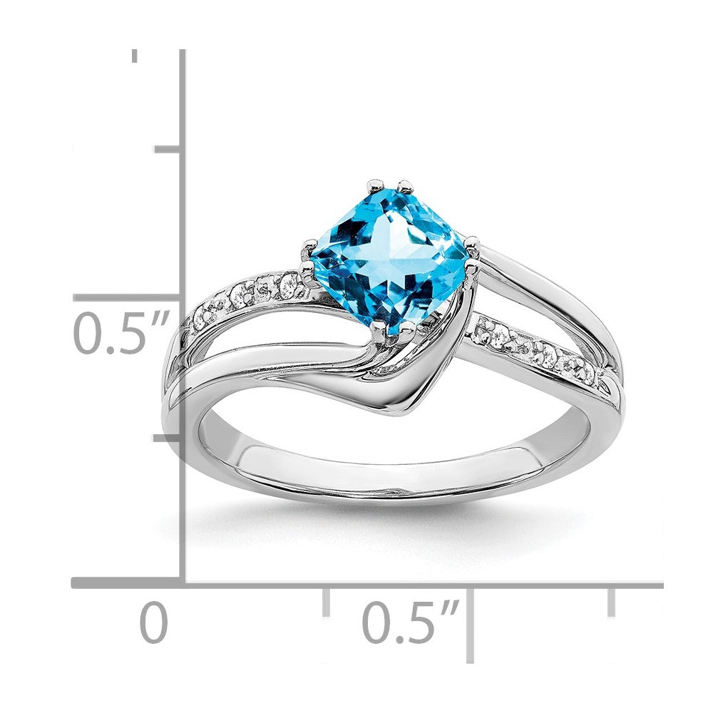 Solid 14k White Gold Simulated Blue Topaz and CZ Ring