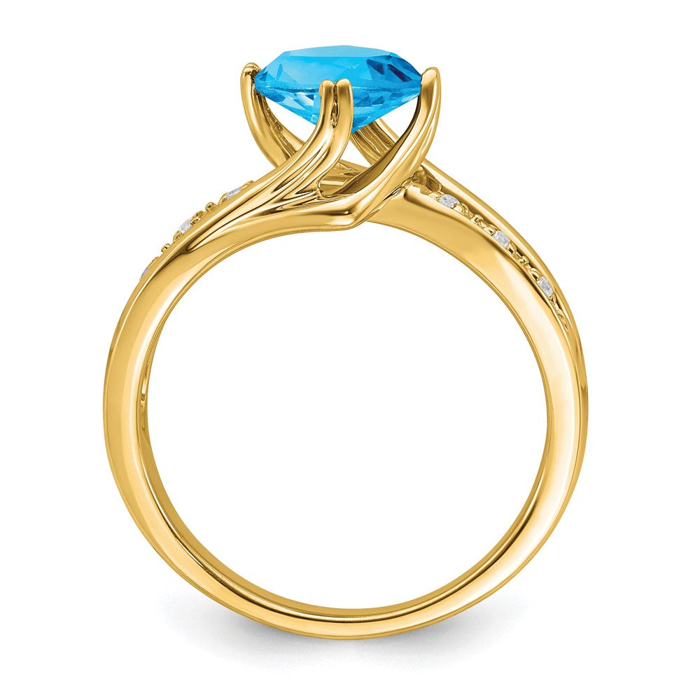 Solid 14k Yellow Gold Simulated Blue Topaz and CZ Ring