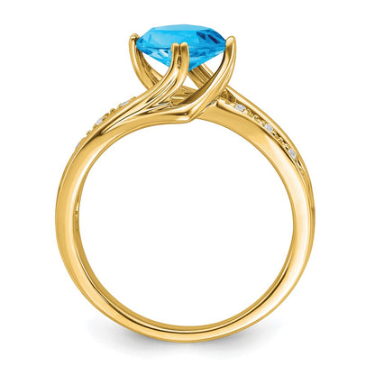 Solid 14k Yellow Gold Simulated Blue Topaz and CZ Ring