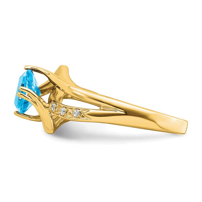 Solid 14k Yellow Gold Simulated Blue Topaz and CZ Ring