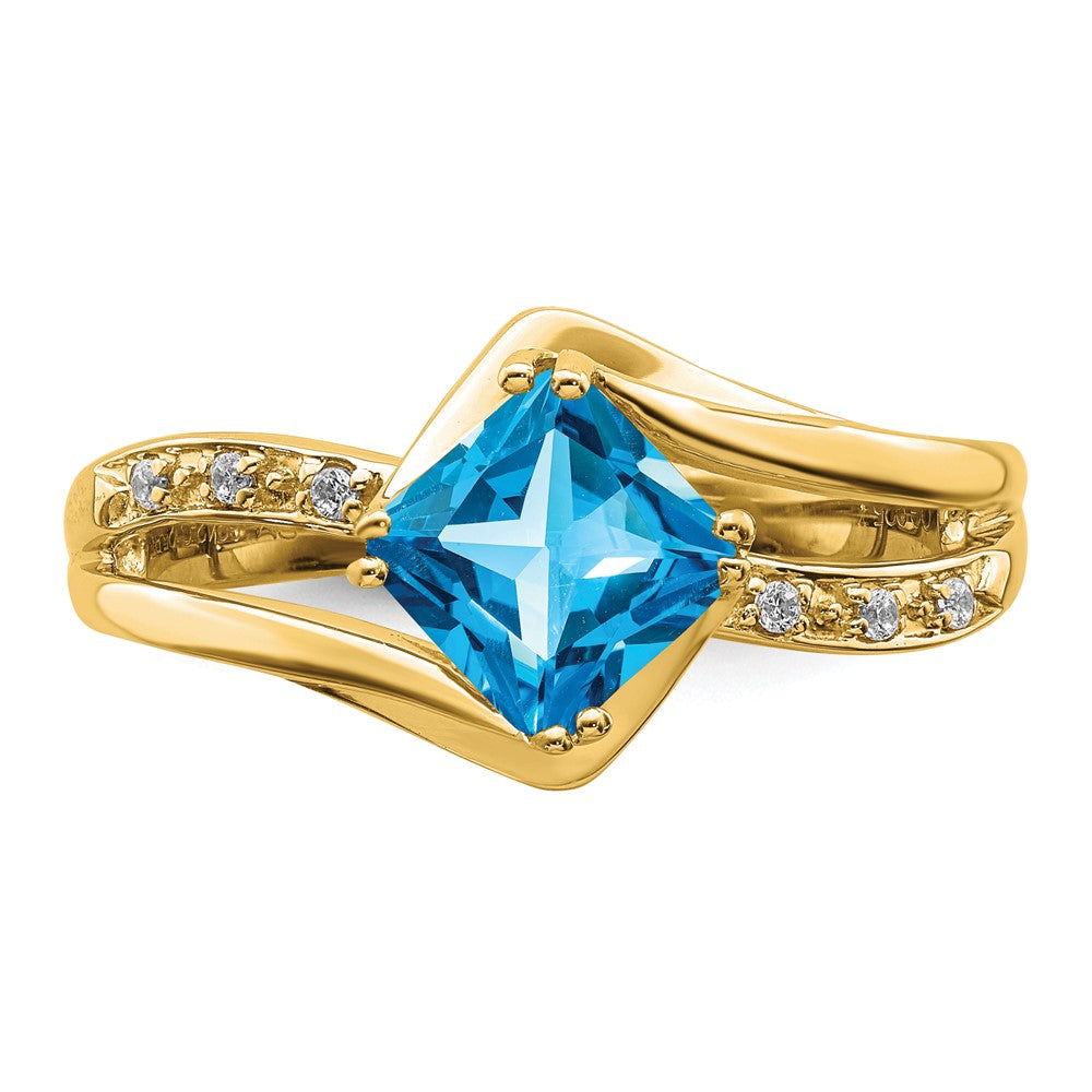 Solid 14k Yellow Gold Simulated Blue Topaz and CZ Ring