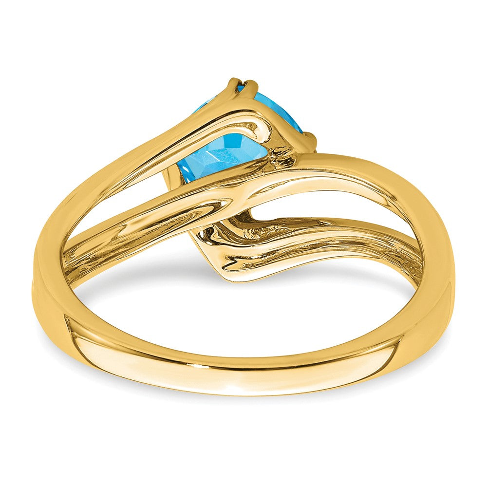 Solid 14k Yellow Gold Simulated Blue Topaz and CZ Ring