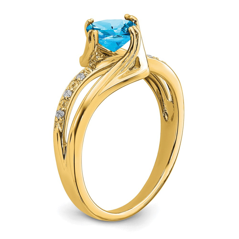 Solid 14k Yellow Gold Simulated Blue Topaz and CZ Ring