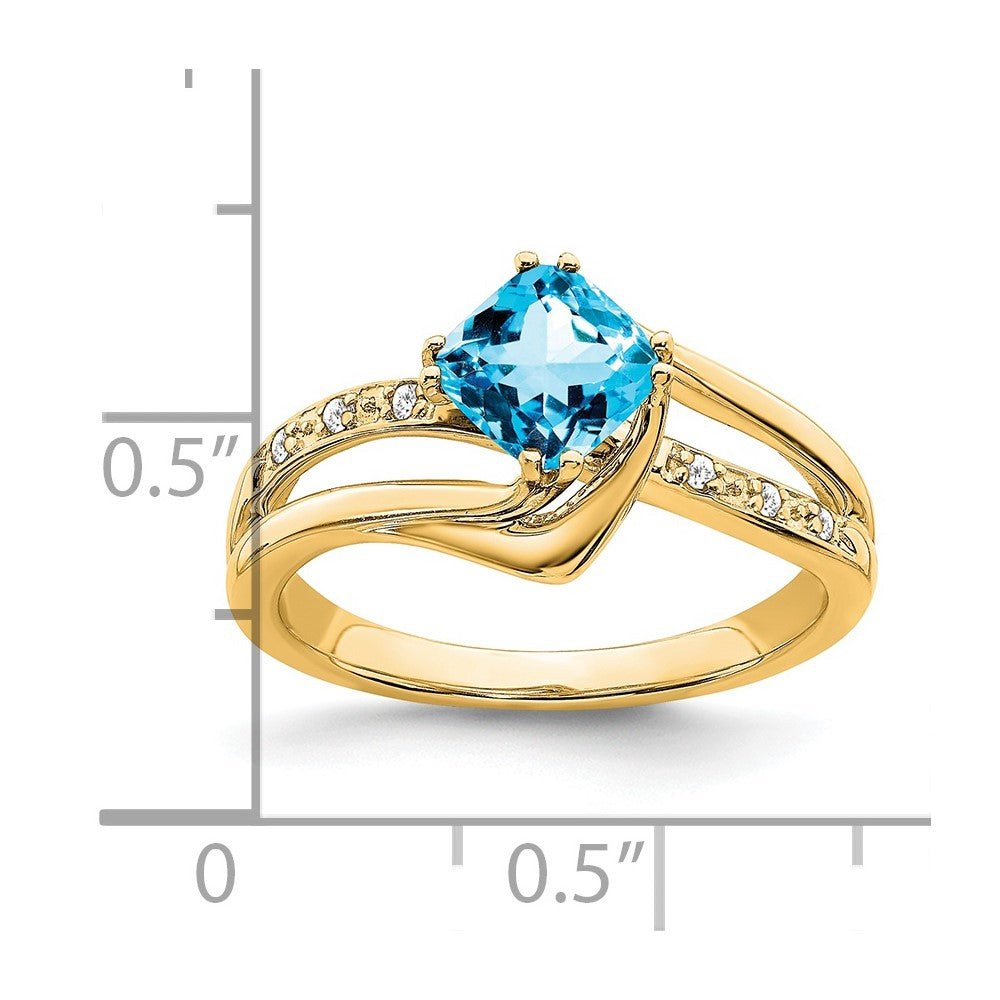 Solid 14k Yellow Gold Simulated Blue Topaz and CZ Ring