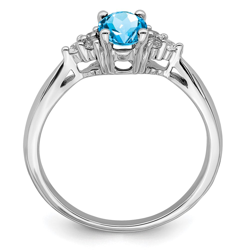 Solid 14k White Gold Simulated Blue Topaz and CZ Ring