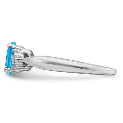 Solid 14k White Gold Simulated Blue Topaz and CZ Ring