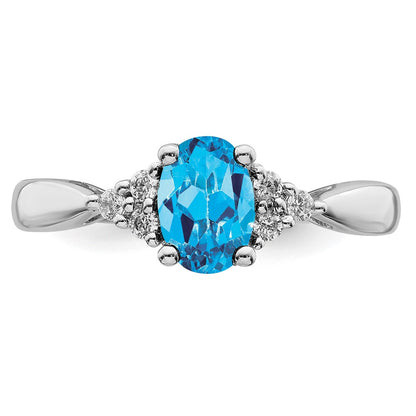 Solid 14k White Gold Simulated Blue Topaz and CZ Ring