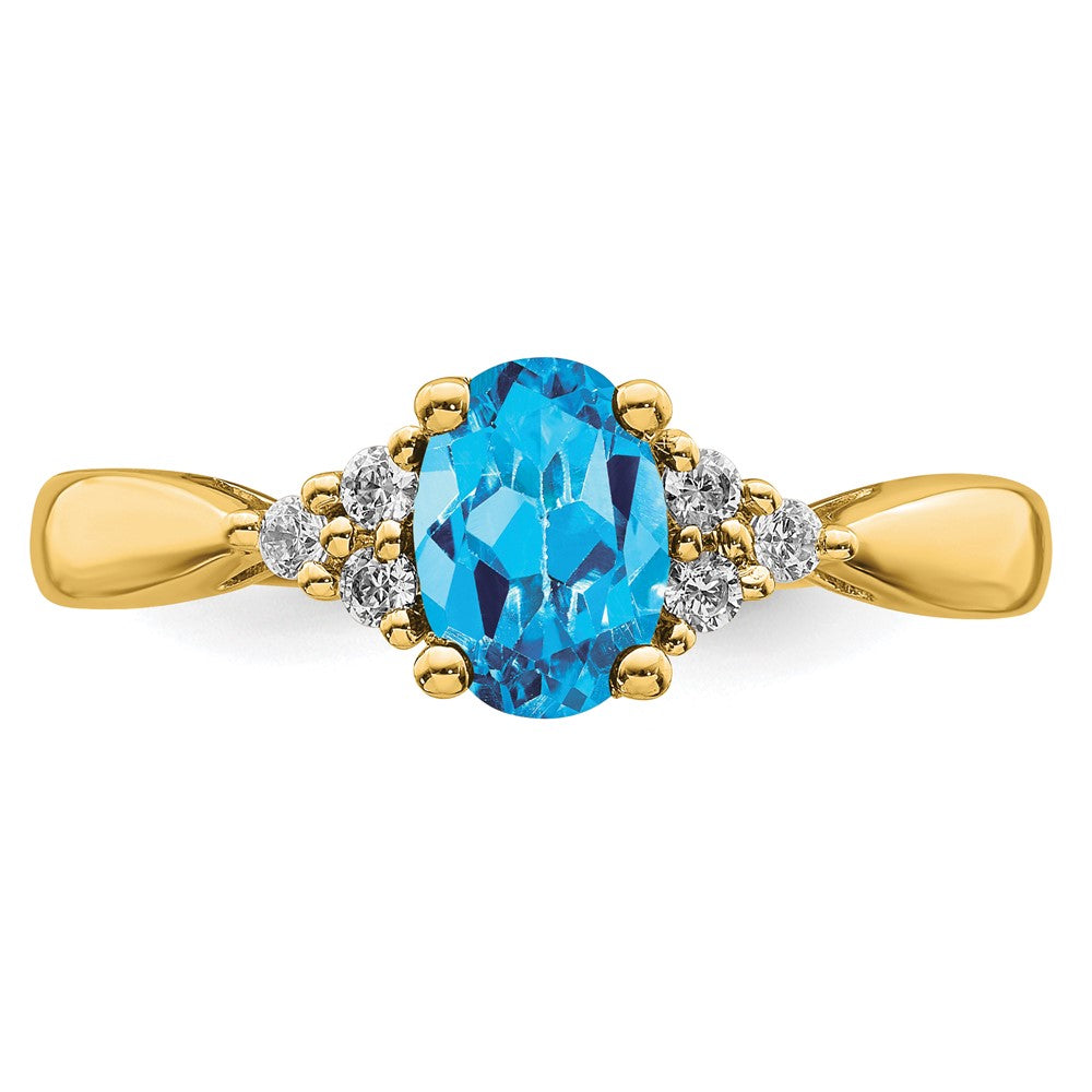 Solid 14k Yellow Gold Simulated Blue Topaz and CZ Ring