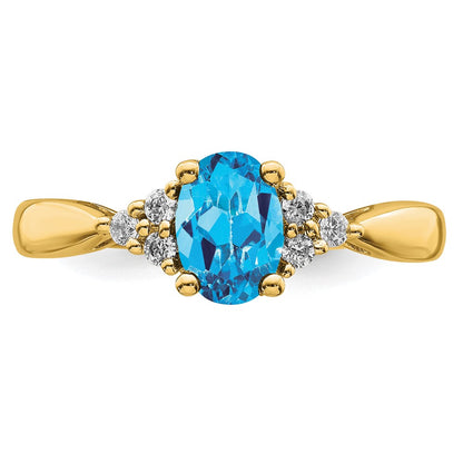 Solid 14k Yellow Gold Simulated Blue Topaz and CZ Ring