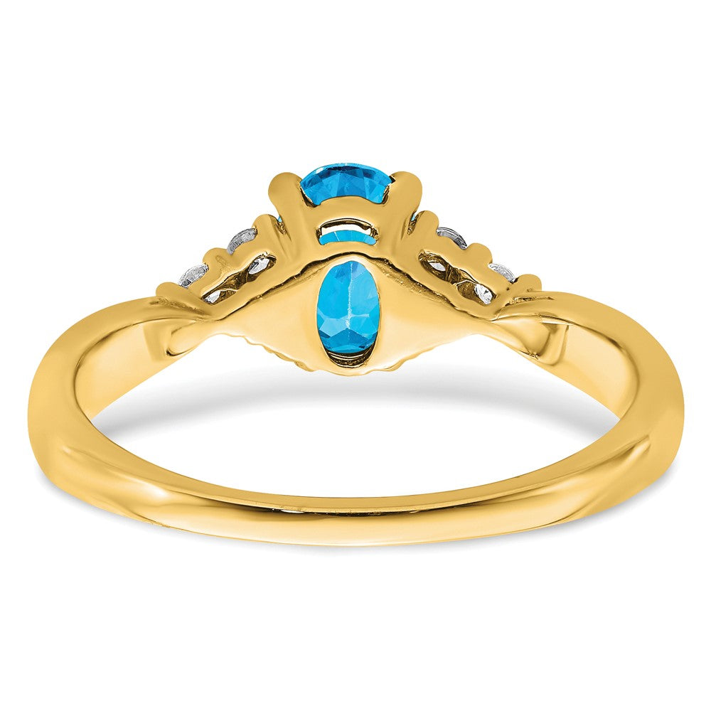 Solid 14k Yellow Gold Simulated Blue Topaz and CZ Ring