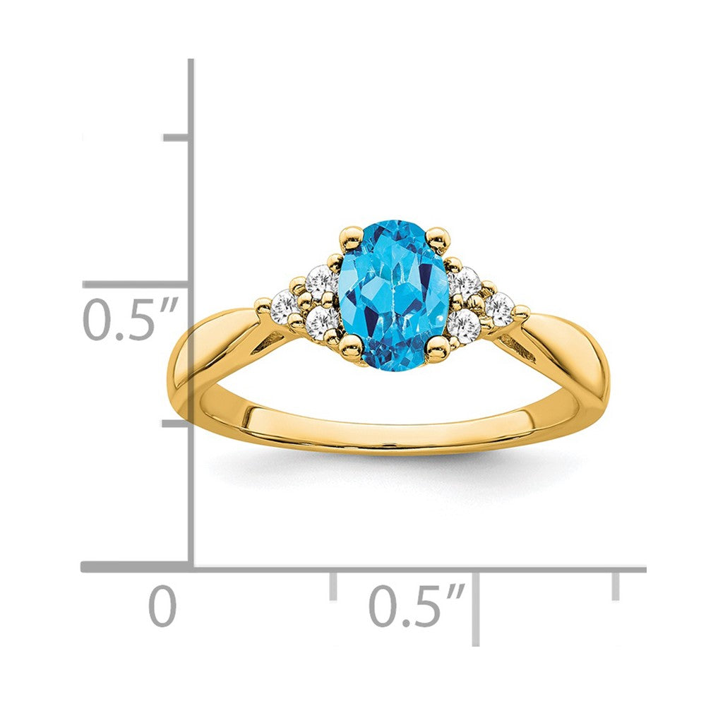 Solid 14k Yellow Gold Simulated Blue Topaz and CZ Ring
