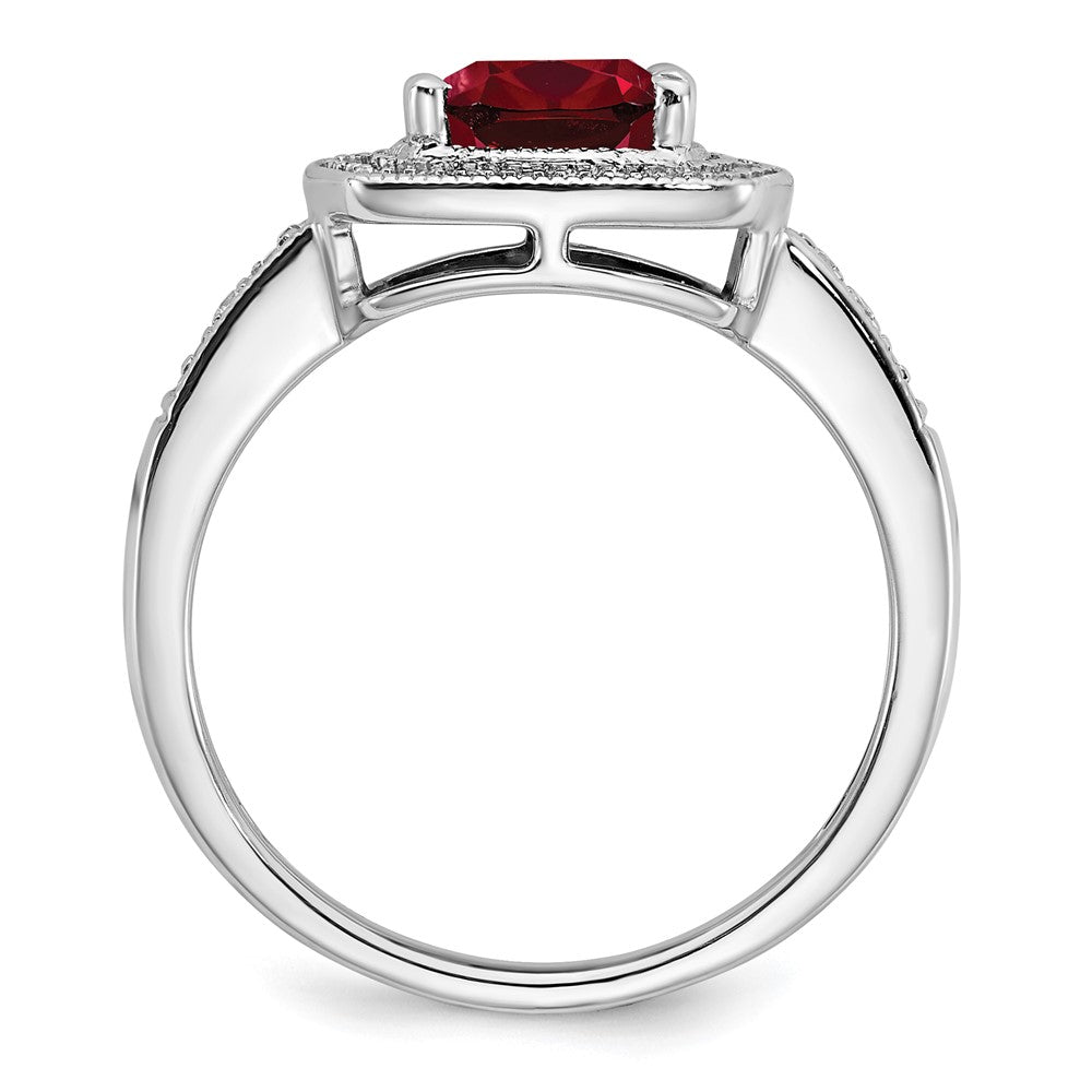 14k white gold cushion created ruby and real diamond halo ring rm7124 ru 021 wa