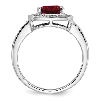 14k white gold cushion created ruby and real diamond halo ring rm7124 ru 021 wa