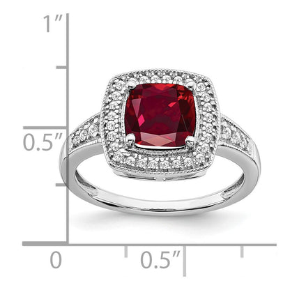 14k white gold cushion created ruby and real diamond halo ring rm7124 ru 021 wa