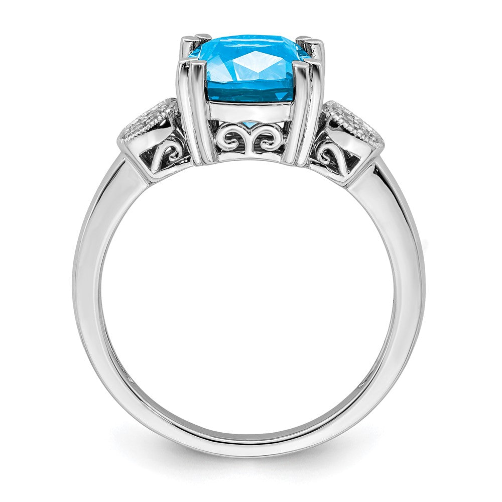 Solid 14k White Gold Simulated Blue Topaz and CZ Ring