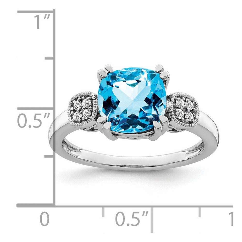 Solid 14k White Gold Simulated Blue Topaz and CZ Ring