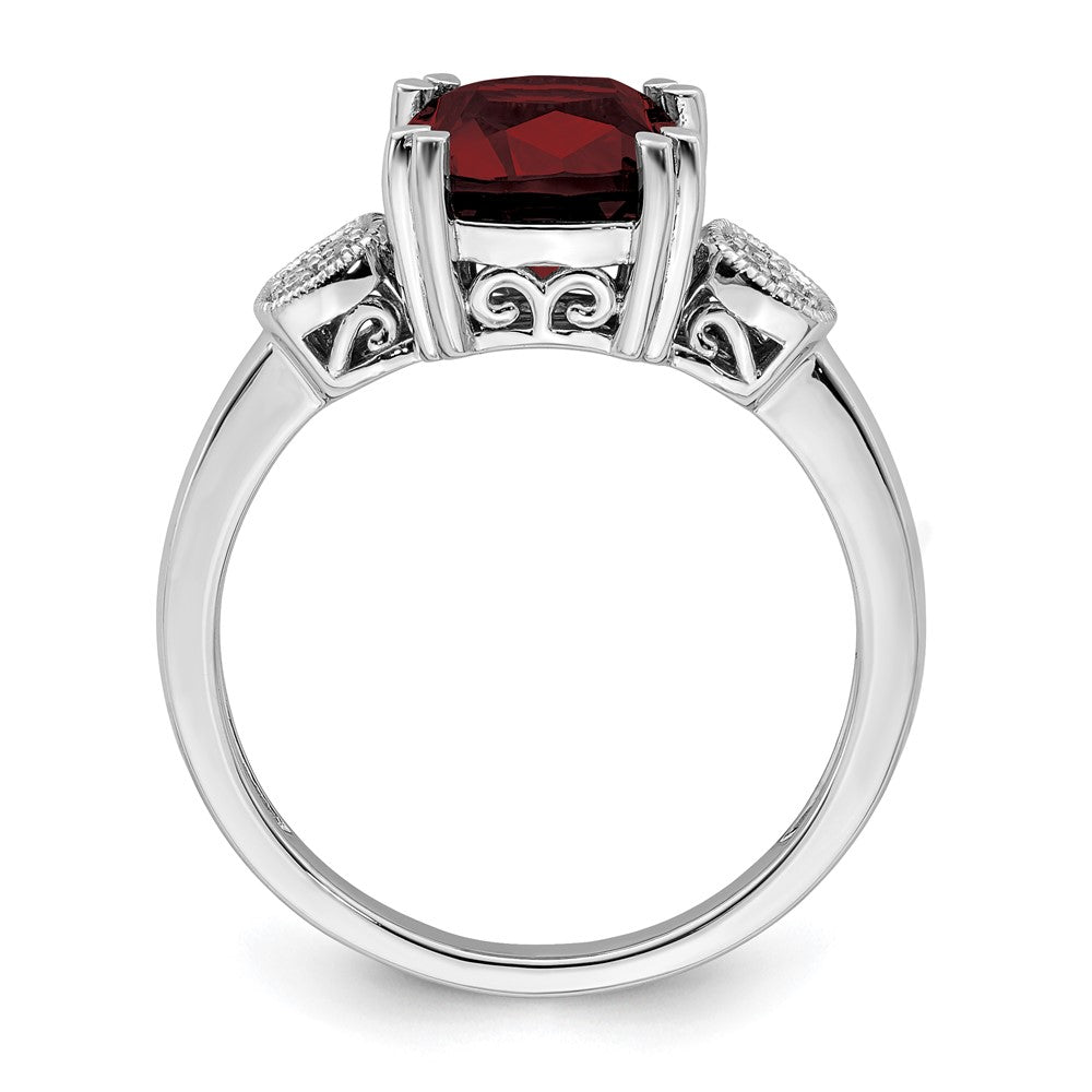 Solid 14k White Gold Simulated Garnet and CZ Ring