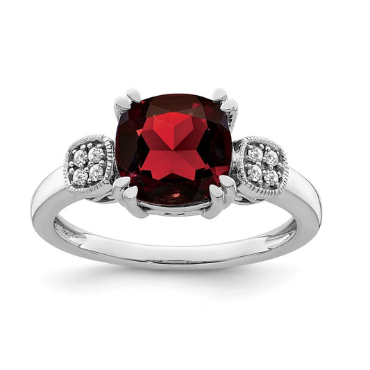 14k white gold garnet and real diamond ring rm7130 ga 006 wa