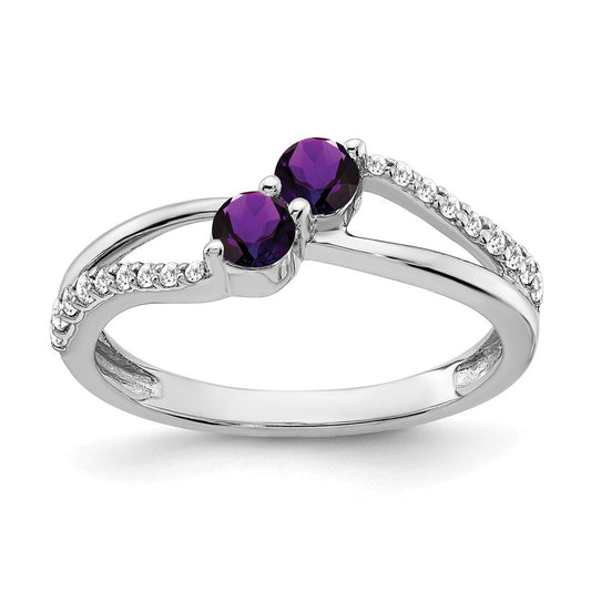 14k white gold amethyst and real diamond 2 stone ring rm7142 am 016 wa